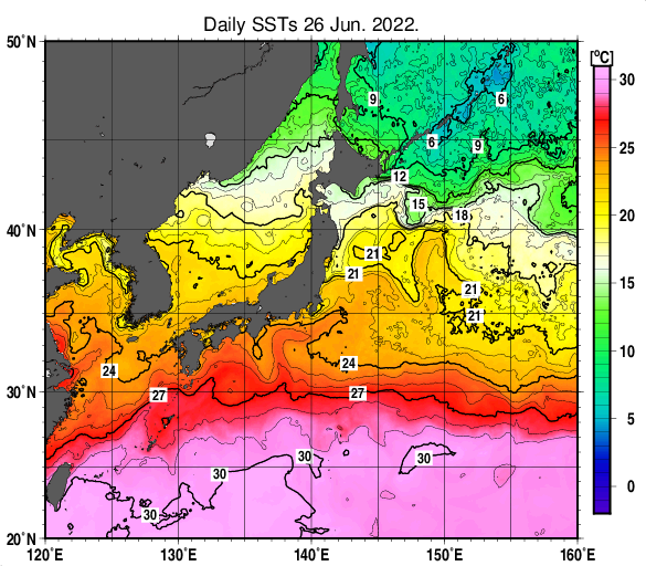 気象庁海水温分布図