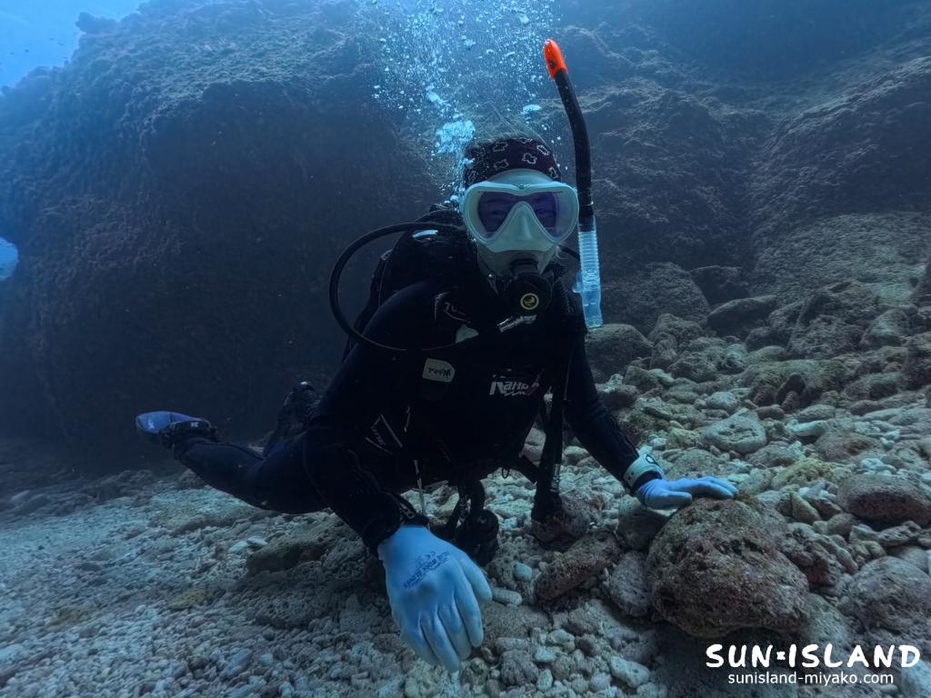 1月31日の宮古島、ボートファンダイビングに参加したゲストYさんの様子