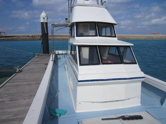 ワックスがけをしてるダイビング船