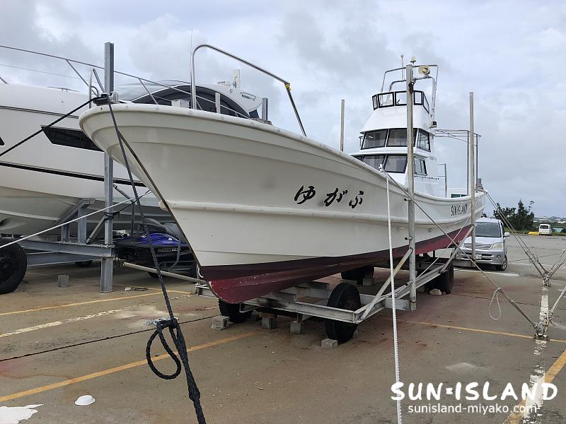 台風対策をした船