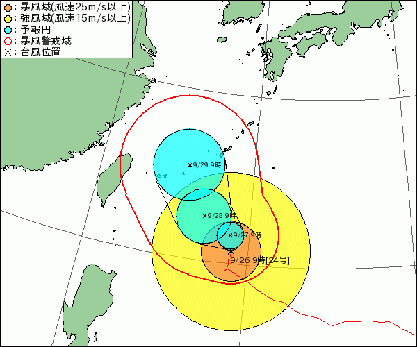 台風24号進路図
