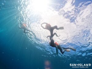 体験ダイビングの水慣れを兼ねてスノーケリング