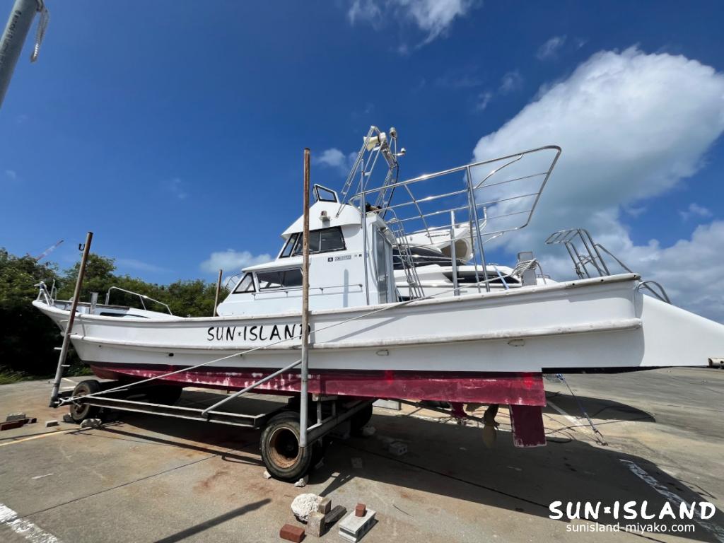 台風対策をした船
